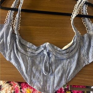 Blue and White Striped Bikini Top